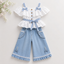 Luburd Girls 2-Piece Eyelet Top & Denim Culottes Outfit Set