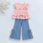 Luburd Girls 2-Piece Embroidered Top & Denim Pants Set