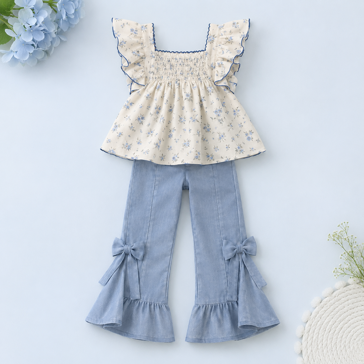 Luburd Girls 2-Piece Floral Top & Ruffle Pants Outfit Set Main image