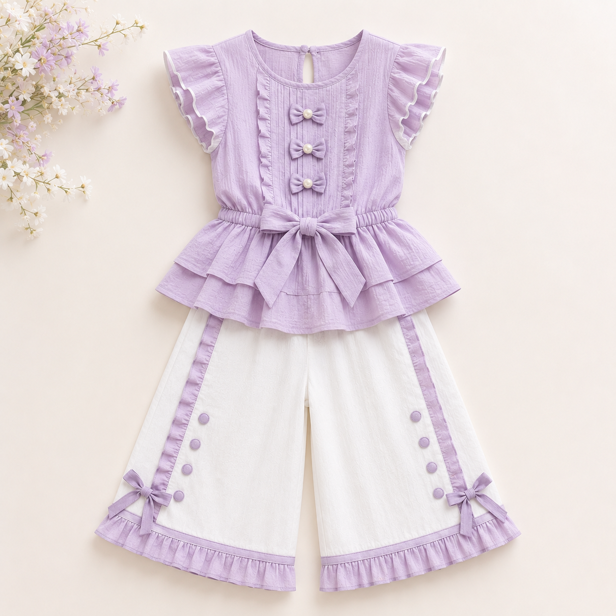 Luburd Girls 2-Piece Ruffle Top & Wide Leg Pants Outfit Set Main image