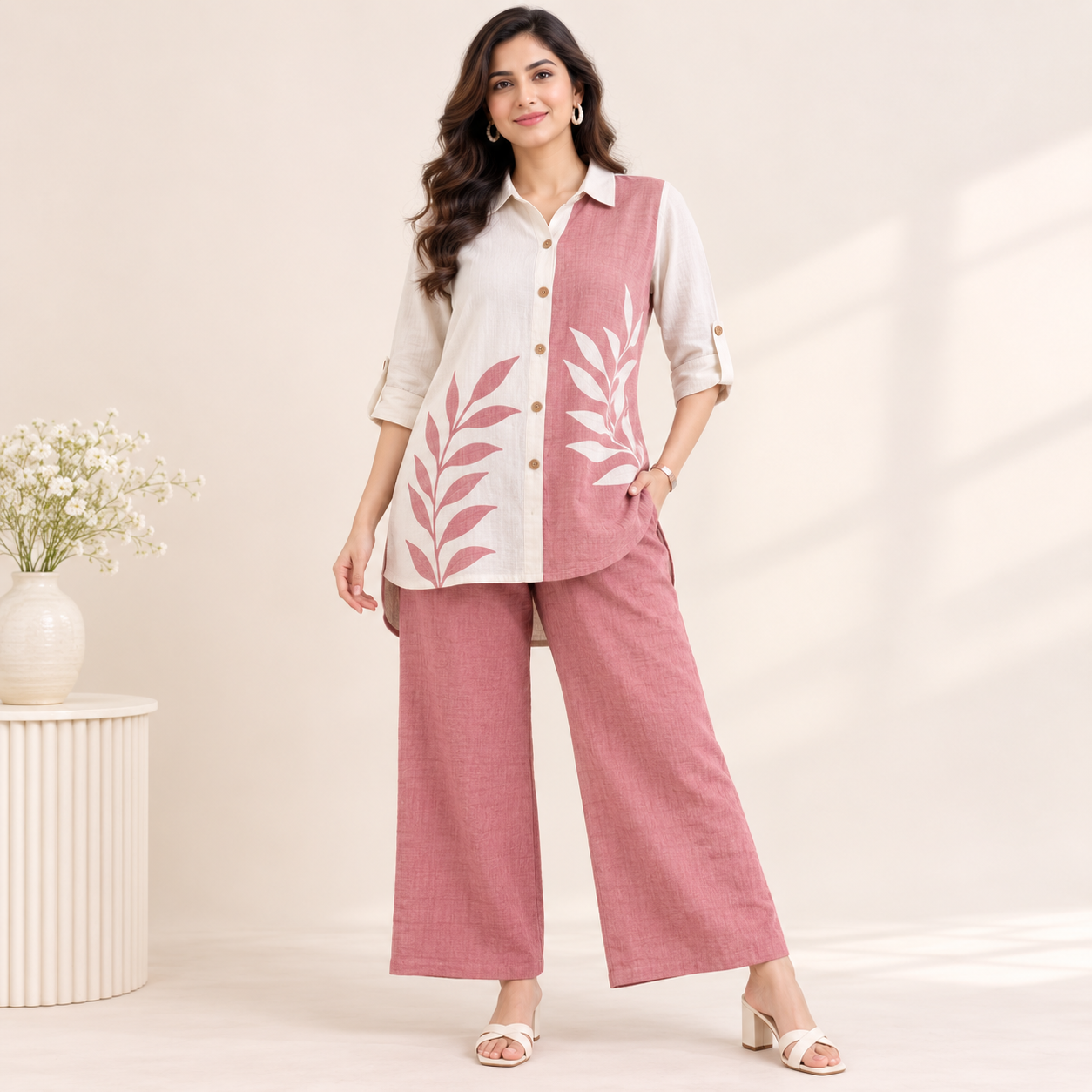 Luburd Women's Printed Shirt & Wide Leg Co-Ord Set Main image