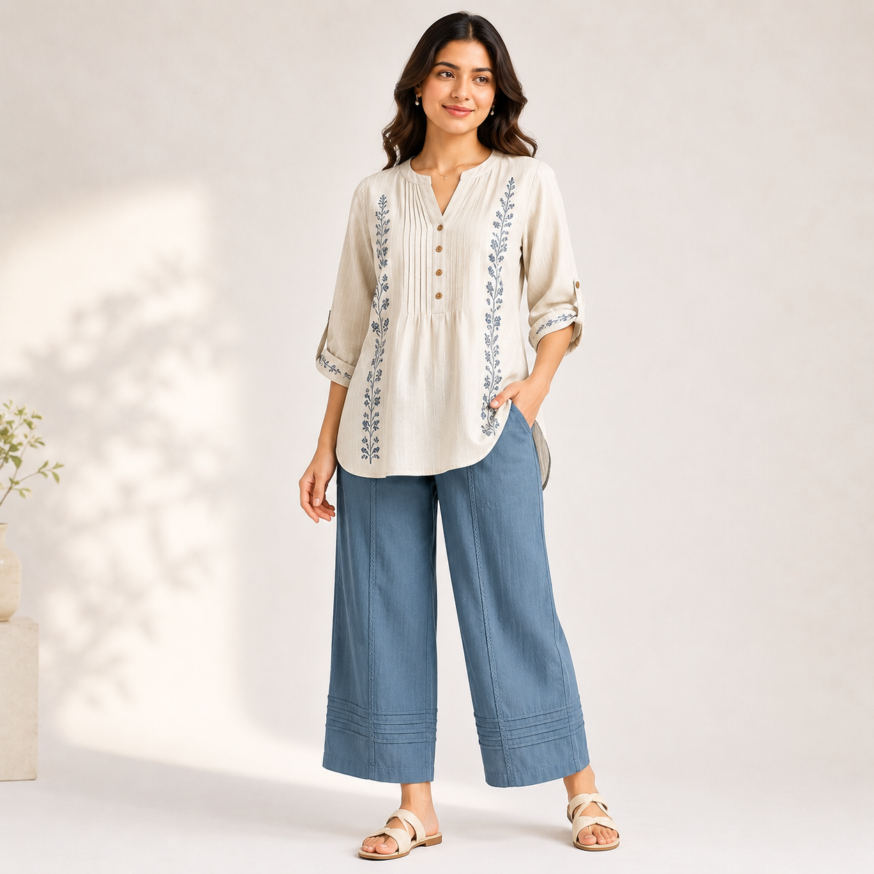 Luburd Women's Embroidered Kurti & Wide Leg Pants Co-Ord Set Main image