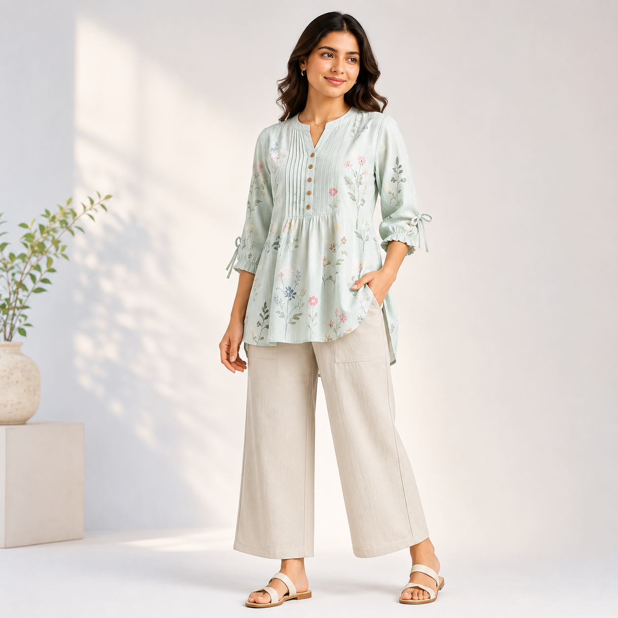 Luburd Women's Floral Kurti & Wide Leg Pants Co-Ord Set Main image