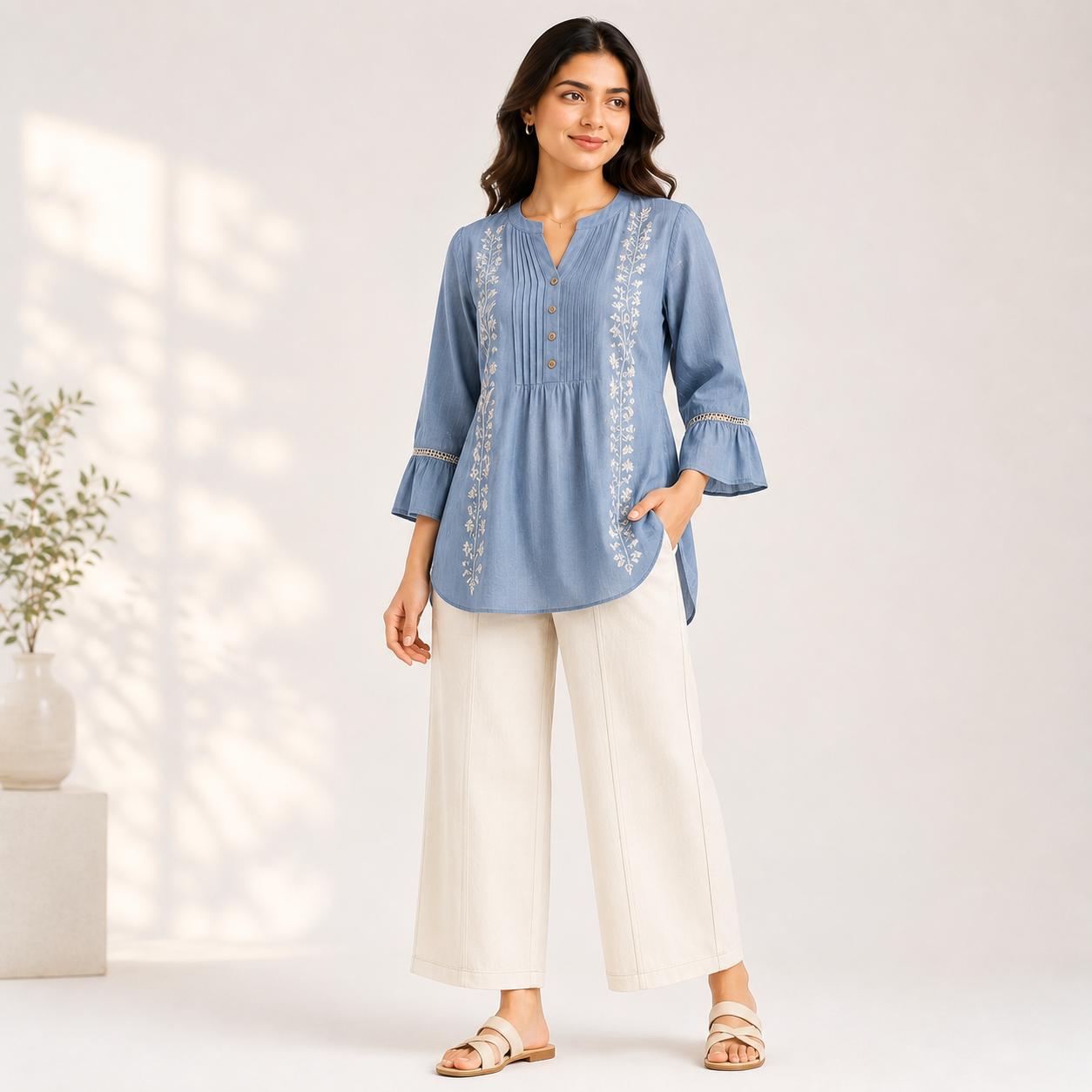 Luburd Women's Embroidered Kurti & Wide Leg Pants Co-Ord Set Main image