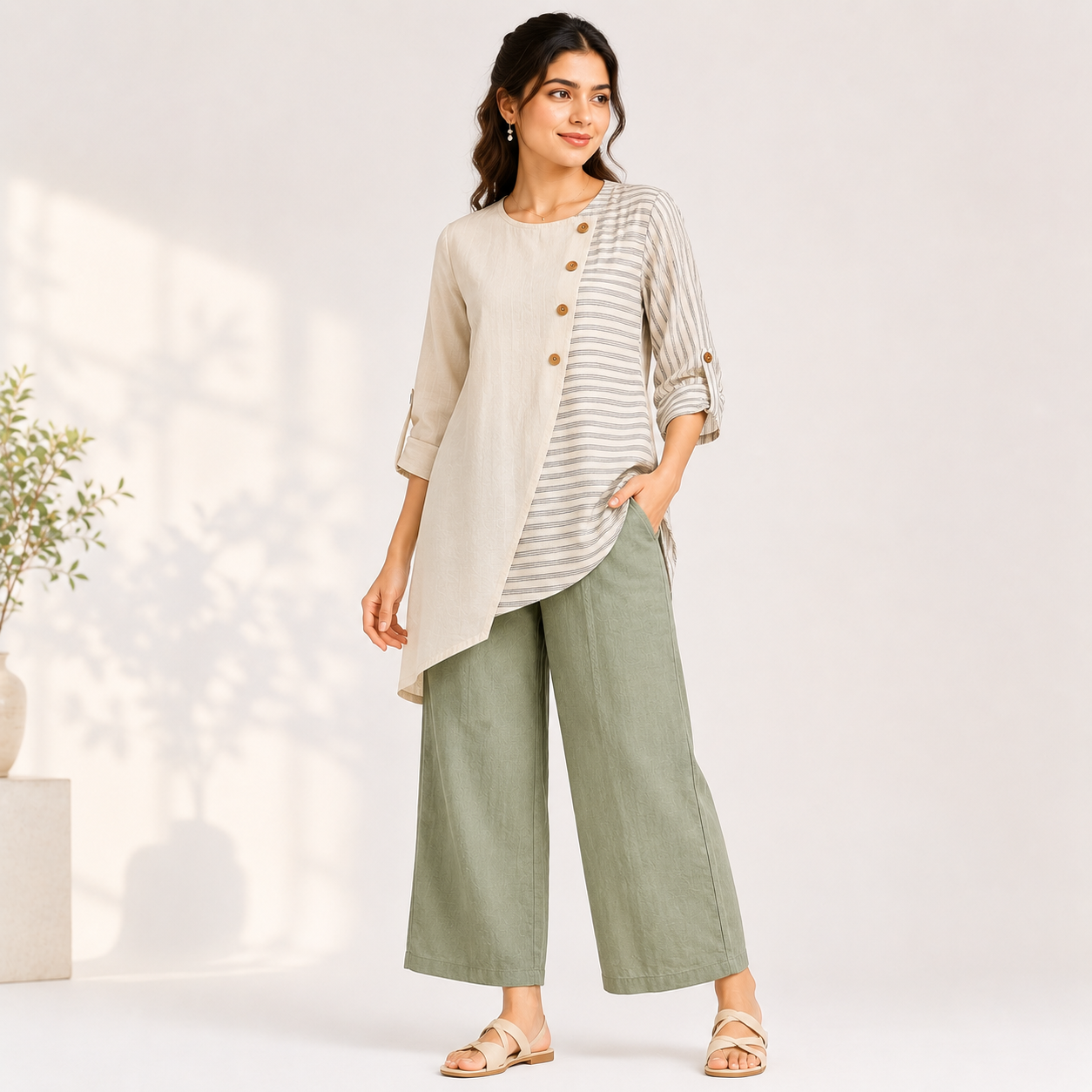 Luburd Women's Asymmetric Tunic & Wide Leg Pants Co-Ord Set Main image