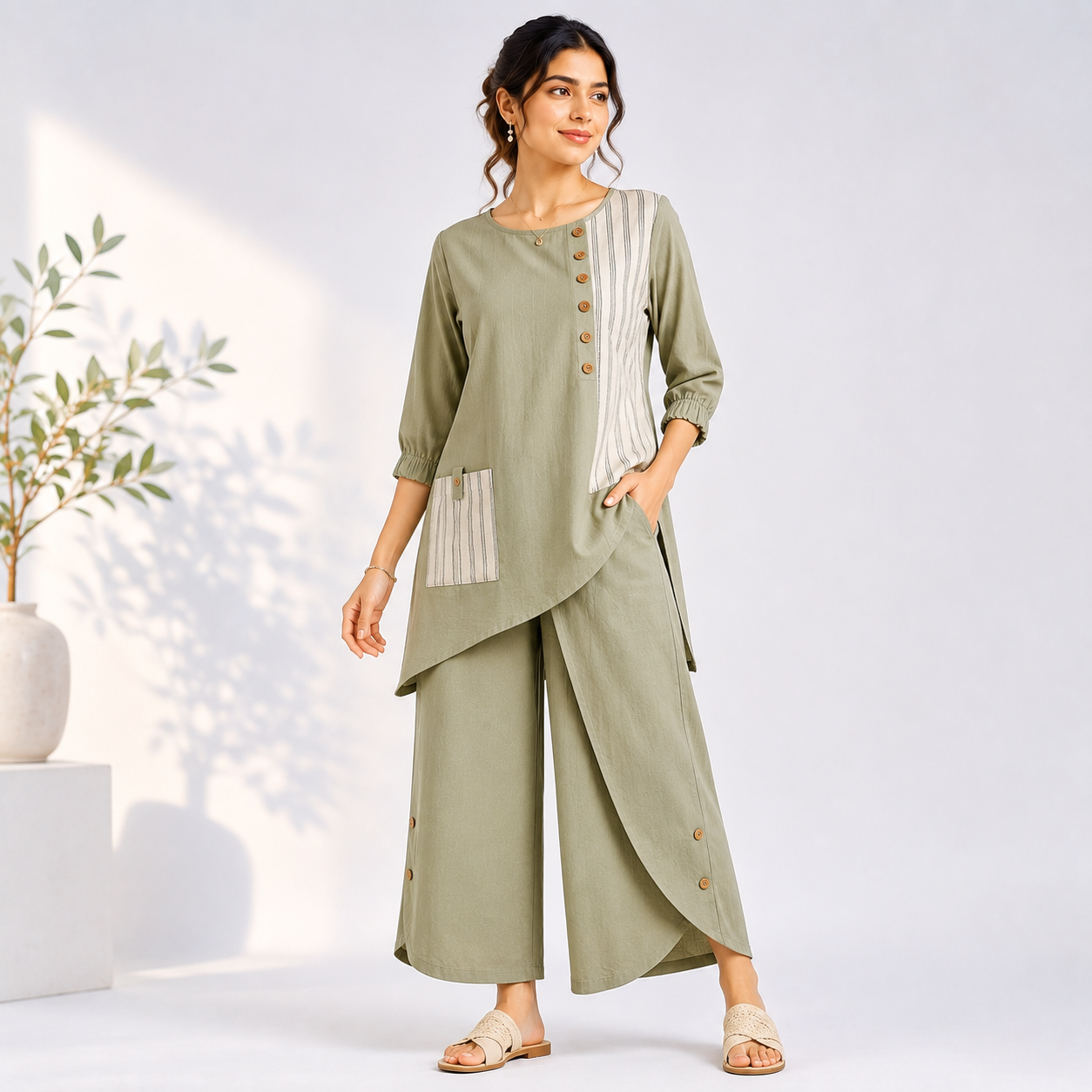 Luburd Women's Asymmetric Tunic & Palazzo Co-Ord Set
