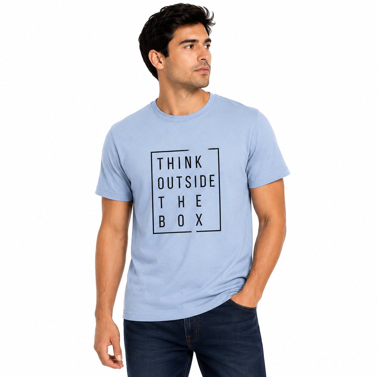 Luburd Think Outside the Box Premium Graphic T-Shirt | Sky Blue