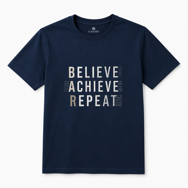 Luburd Believe Achieve Repeat Premium Graphic T-Shirt | Navy Blue