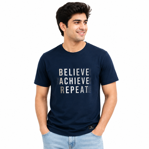 Luburd Believe Achieve Repeat Premium Graphic T-Shirt | Navy Blue