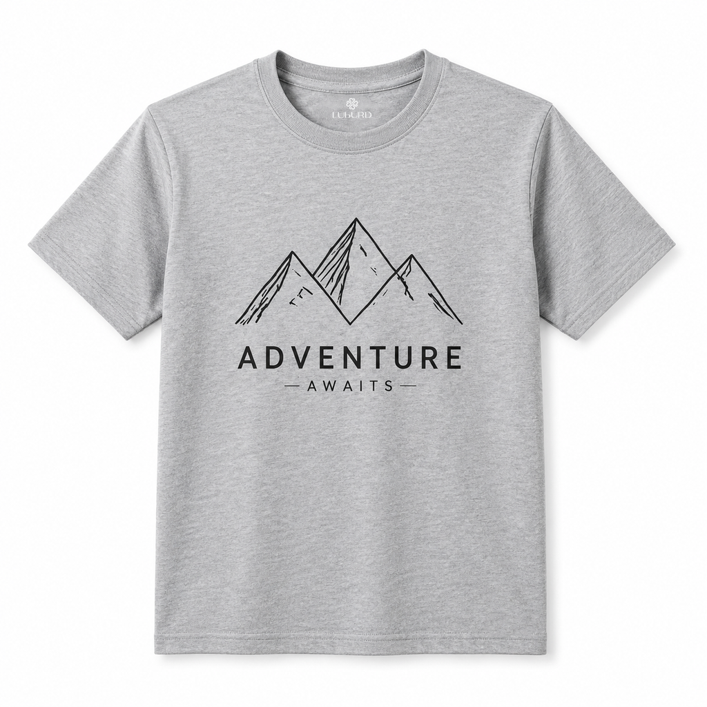Luburd Adventure Awaits Premium Graphic T-Shirt | Melange Grey