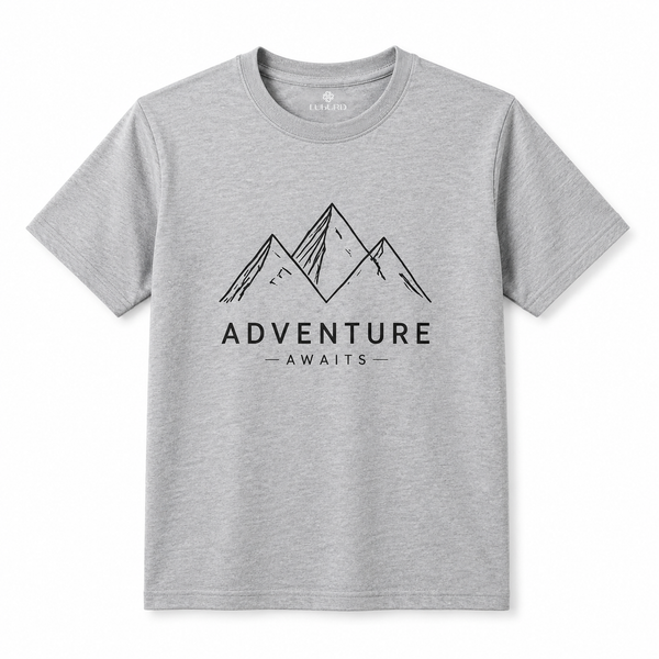 Luburd Adventure Awaits Premium Graphic T-Shirt | Melange Grey