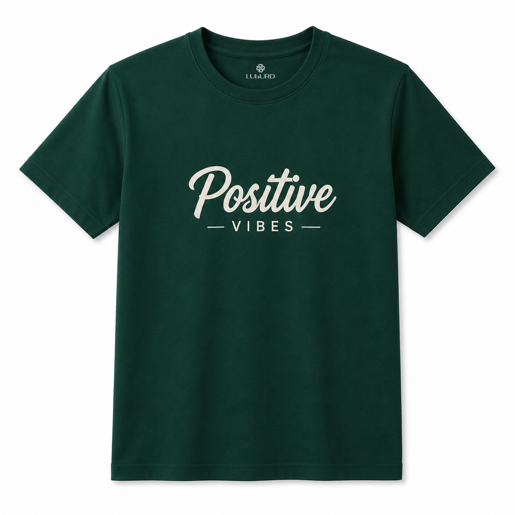 Luburd Positive Vibes Premium Graphic T-Shirt | Forest Green