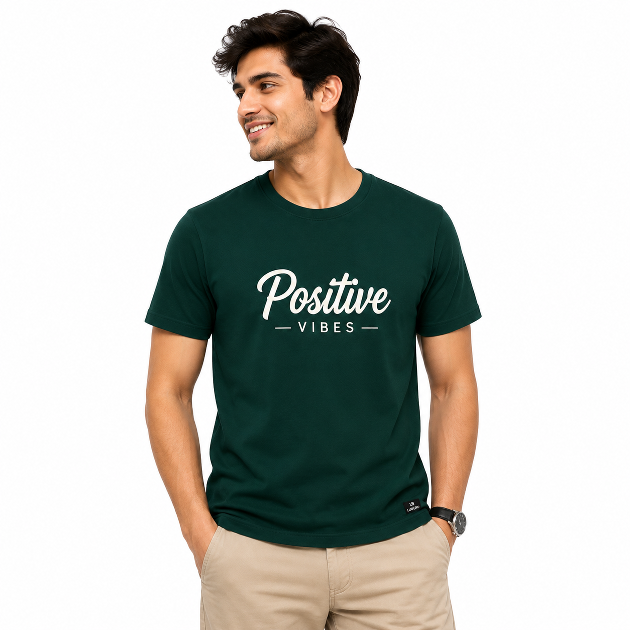 Luburd Positive Vibes Premium Graphic T-Shirt | Forest Green Main image