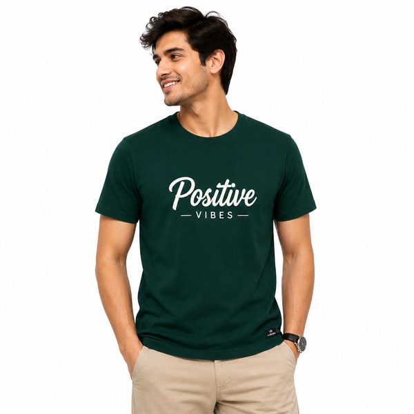 Luburd Positive Vibes Premium Graphic T-Shirt | Forest Green